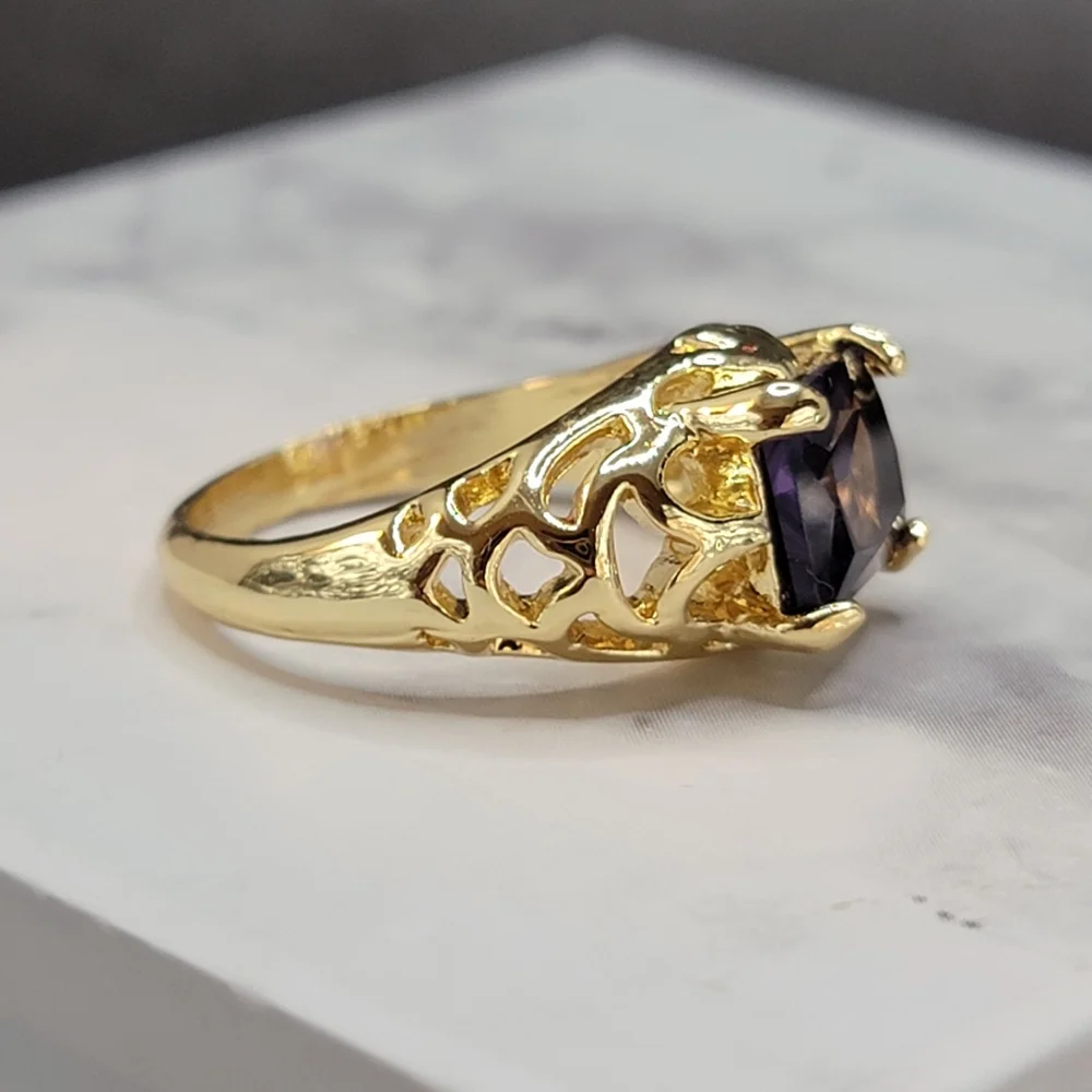 Gold Plated Simulated Amethyst Filigree Ring